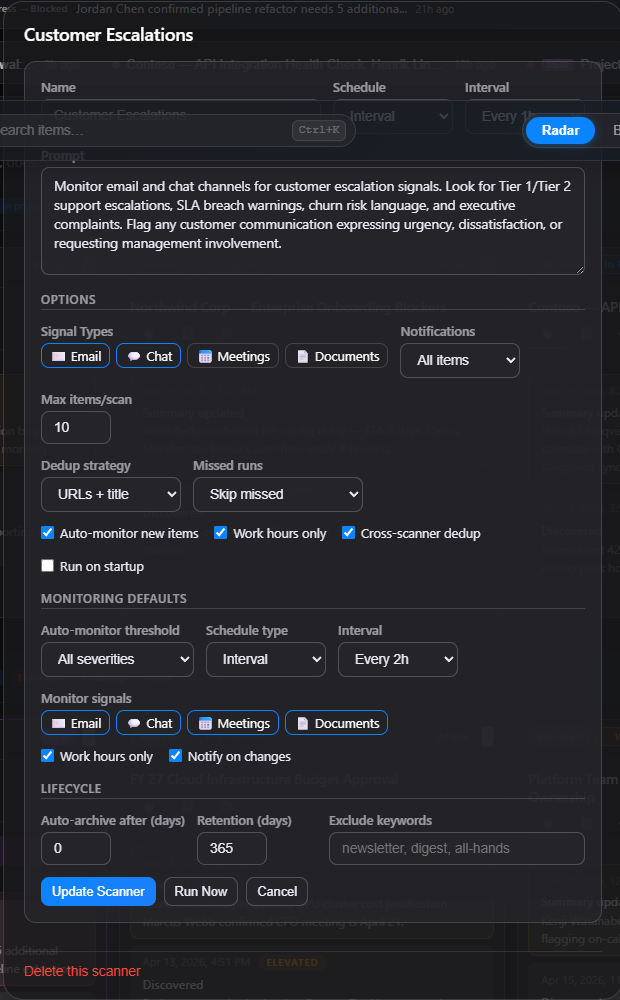 Scanner settings modal